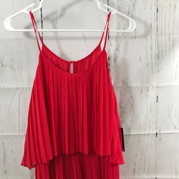 NWT Express  Red Verticle Pleated Thin Strap Dress - Picture 3 of 6